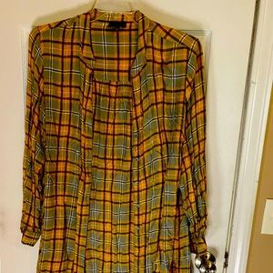 Lane Bryant yellow and grey button down tunic